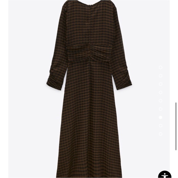 Zara textured checked draped midi dress in brown - Picture 6 of 11